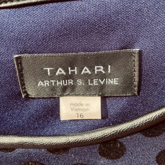 Tahari by Arthur S. Levine Dress Navy/Black Velvet Polka Dots Leather collar- 16 - Picture 3 of 5